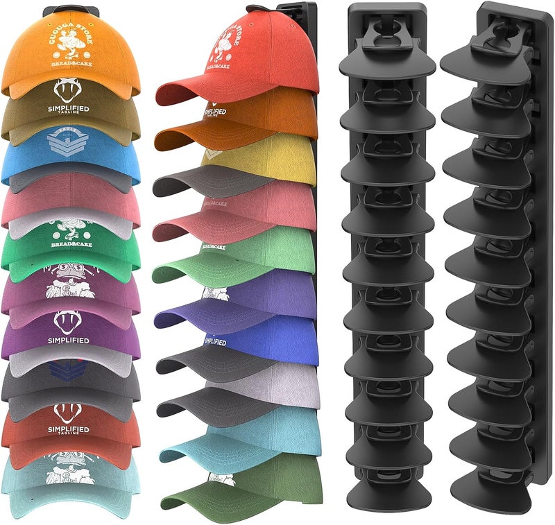 HeQe Hat Organizer for Baseball Caps Hold Up to 40 Hats, 2 Pack Hat Rack for Wall, Strong Adhesive Hat Storage Display Holder for Closet Door and Wall (Black) - Image 1